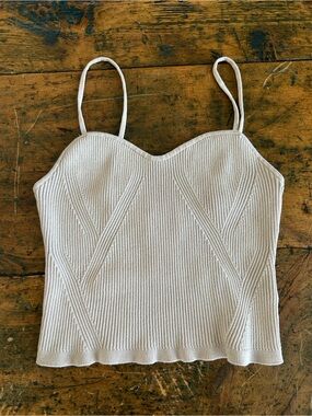 H&M Cream Ribbed Knit Cami with Chevron Detail